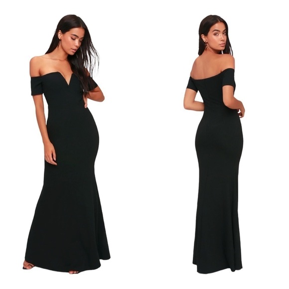 LULU'S Black Off the Shoulder Bodycon Maxi Gown Size Small bridesmaid - Picture 1 of 11